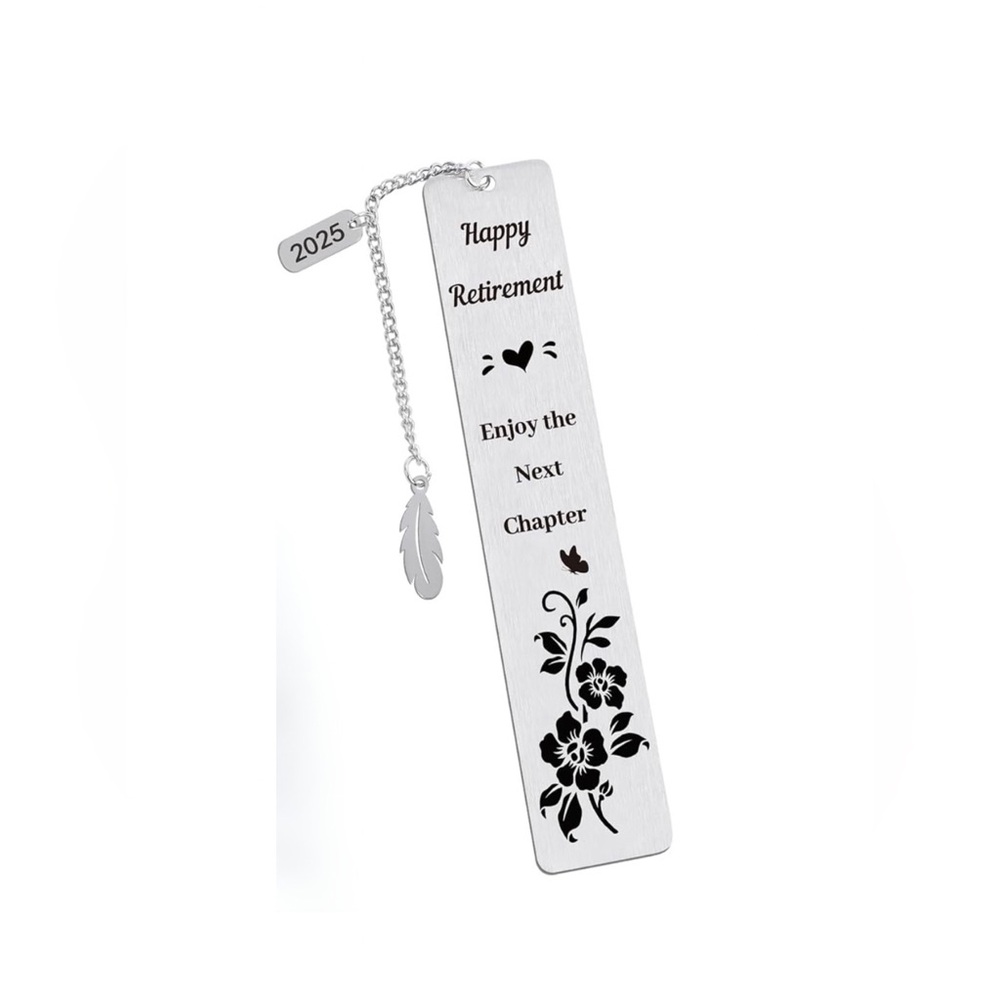 NWTs. Silver Retirement Bookmark with Floral Design
